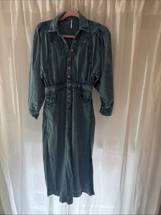 Free People Dresses & Skirts - Free People Mad Love Denim Midi Dress Skyfall Blue Small